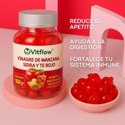 VitFlow® 2X1 – Gomas elaboradas con vinagre de manzana, Sidra y Té Rojo 🍎