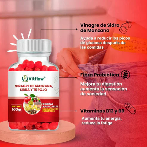 VitFlow® 2X1 – Gomas elaboradas con vinagre de manzana, Sidra y Té Rojo 🍎